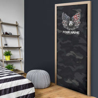 Custom American Flag Billiards Door Cover with 8-Ball Wings and Camo Background - Wonder Print Shop