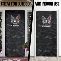 Custom American Flag Billiards Door Cover with 8-Ball Wings and Camo Background - Wonder Print Shop