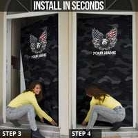 Custom American Flag Billiards Door Cover with 8-Ball Wings and Camo Background - Wonder Print Shop
