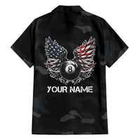 Custom American Flag Billiards Family Matching Long Sleeve Bodycon Dress and Hawaiian Shirt with 8-Ball Wings and Camo Background - Wonder Print Shop