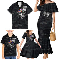 Custom American Flag Billiards Family Matching Mermaid Dress and Hawaiian Shirt with 8-Ball Wings and Camo Background - Wonder Print Shop