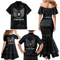 Custom American Flag Billiards Family Matching Mermaid Dress and Hawaiian Shirt with 8-Ball Wings and Camo Background - Wonder Print Shop