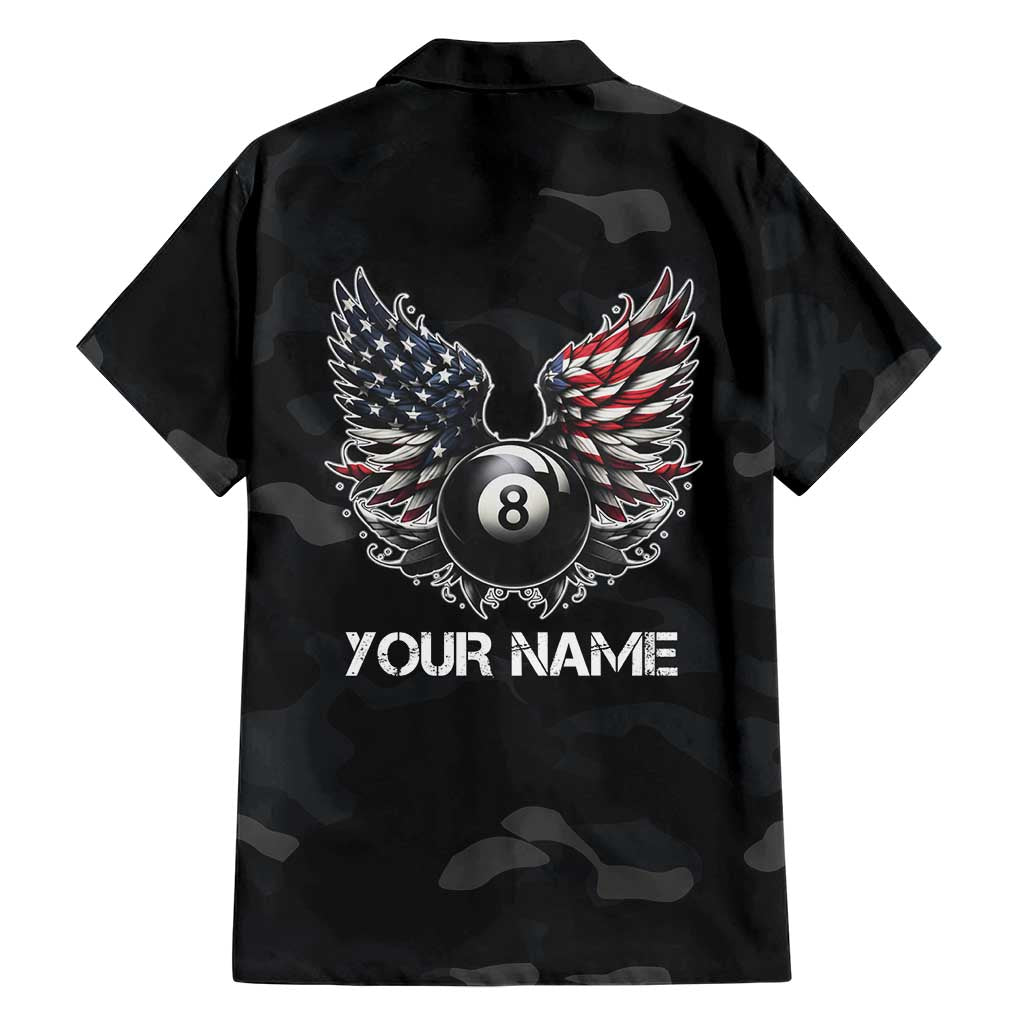 Custom American Flag Billiards Family Matching Mermaid Dress and Hawaiian Shirt with 8-Ball Wings and Camo Background - Wonder Print Shop