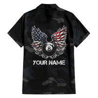 Custom American Flag Billiards Family Matching Mermaid Dress and Hawaiian Shirt with 8-Ball Wings and Camo Background - Wonder Print Shop