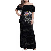 Custom American Flag Billiards Family Matching Off Shoulder Maxi Dress and Hawaiian Shirt with 8-Ball Wings and Camo Background - Wonder Print Shop