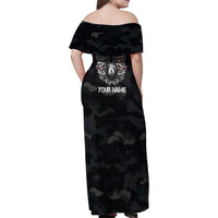 Custom American Flag Billiards Family Matching Off Shoulder Maxi Dress and Hawaiian Shirt with 8-Ball Wings and Camo Background - Wonder Print Shop