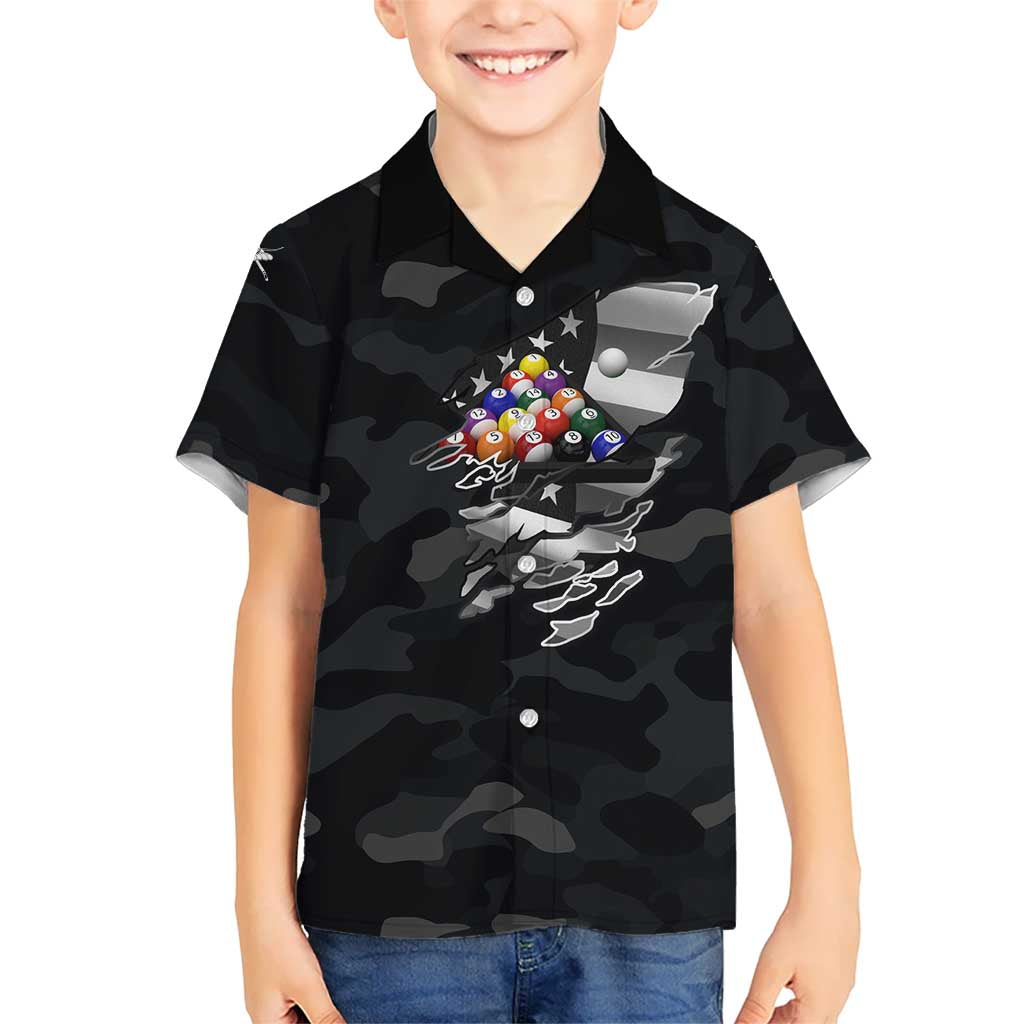 Custom American Flag Billiards Family Matching Off Shoulder Maxi Dress and Hawaiian Shirt with 8-Ball Wings and Camo Background - Wonder Print Shop