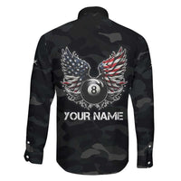 Custom American Flag Billiards Family Matching Short Sleeve Bodycon Dress and Hawaiian Shirt with 8-Ball Wings and Camo Background - Wonder Print Shop