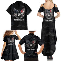 Custom American Flag Billiards Family Matching Summer Maxi Dress and Hawaiian Shirt with 8-Ball Wings and Camo Background - Wonder Print Shop