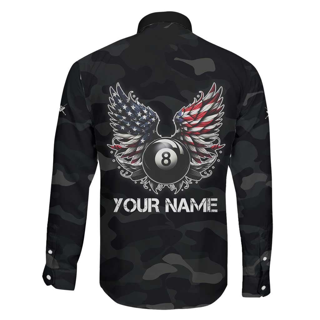 Custom American Flag Billiards Family Matching Summer Maxi Dress and Hawaiian Shirt with 8-Ball Wings and Camo Background - Wonder Print Shop