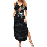 Custom American Flag Billiards Family Matching Summer Maxi Dress and Hawaiian Shirt with 8-Ball Wings and Camo Background - Wonder Print Shop
