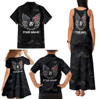 Custom American Flag Billiards Family Matching Tank Maxi Dress and Hawaiian Shirt with 8-Ball Wings and Camo Background - Wonder Print Shop