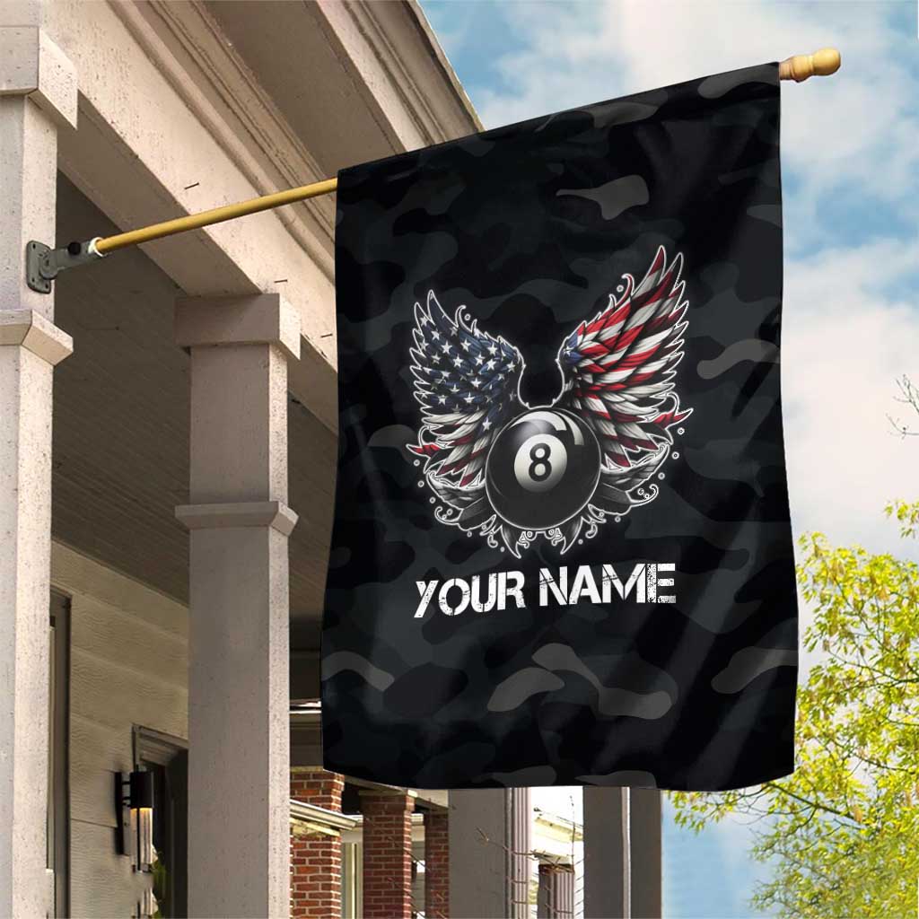Custom American Flag Billiards Garden Flag with 8-Ball Wings and Camo Background - Wonder Print Shop