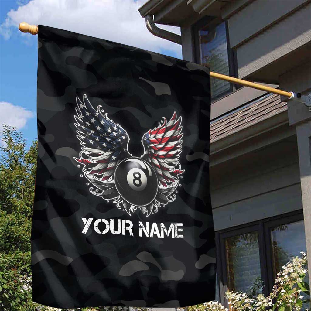 Custom American Flag Billiards Garden Flag with 8-Ball Wings and Camo Background - Wonder Print Shop