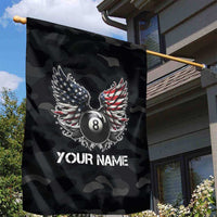 Custom American Flag Billiards Garden Flag with 8-Ball Wings and Camo Background - Wonder Print Shop