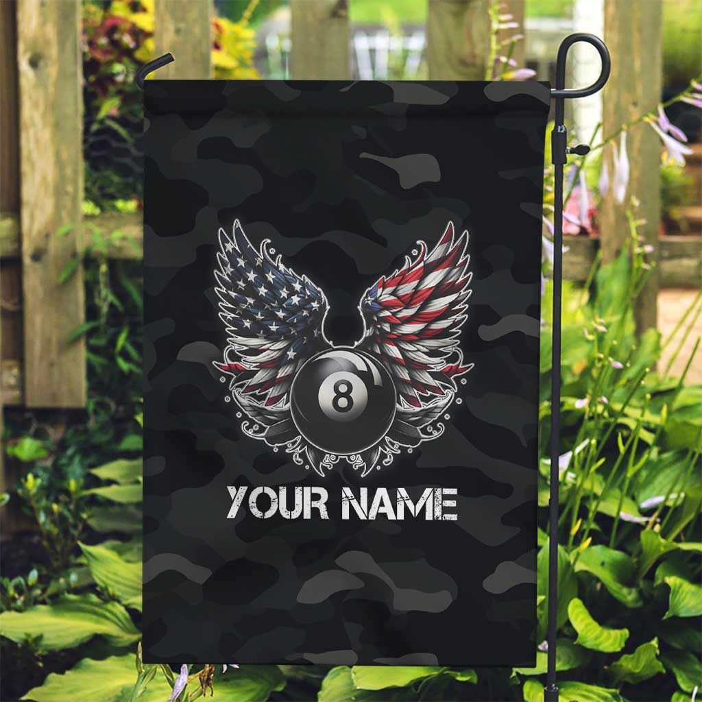 Custom American Flag Billiards Garden Flag with 8-Ball Wings and Camo Background - Wonder Print Shop