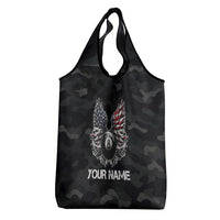 Custom American Flag Billiards Grocery Bag with 8-Ball Wings and Camo Background - Wonder Print Shop