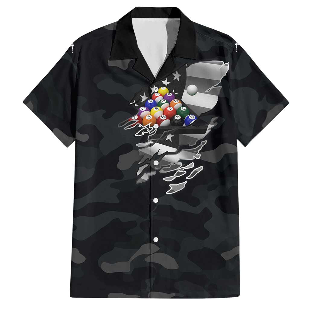 Custom American Flag Billiards Hawaiian Shirt with 8-Ball Wings and Camo Background - Wonder Print Shop