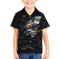 Custom American Flag Billiards Hawaiian Shirt with 8-Ball Wings and Camo Background - Wonder Print Shop