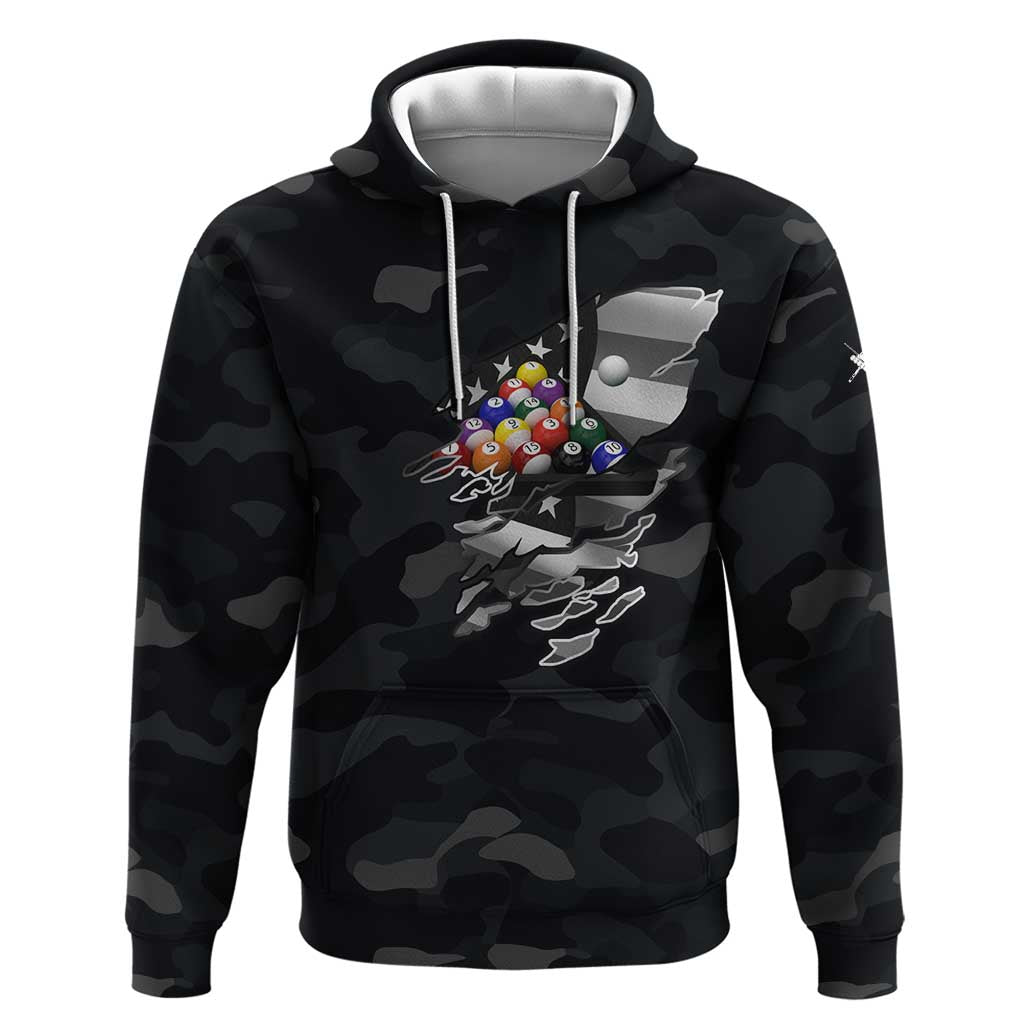 Custom American Flag Billiards Hoodie with 8-Ball Wings and Camo Background - Wonder Print Shop