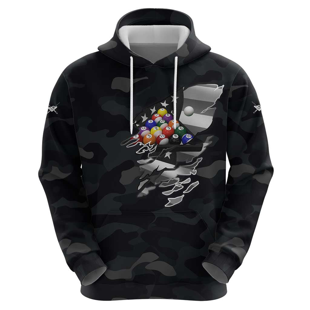 Custom American Flag Billiards Hoodie with 8-Ball Wings and Camo Background - Wonder Print Shop