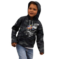Custom American Flag Billiards Kid Hoodie with 8-Ball Wings and Camo Background - Wonder Print Shop