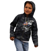 Custom American Flag Billiards Kid Hoodie with 8-Ball Wings and Camo Background - Wonder Print Shop