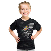 Custom American Flag Billiards Kid T Shirt with 8-Ball Wings and Camo Background - Wonder Print Shop