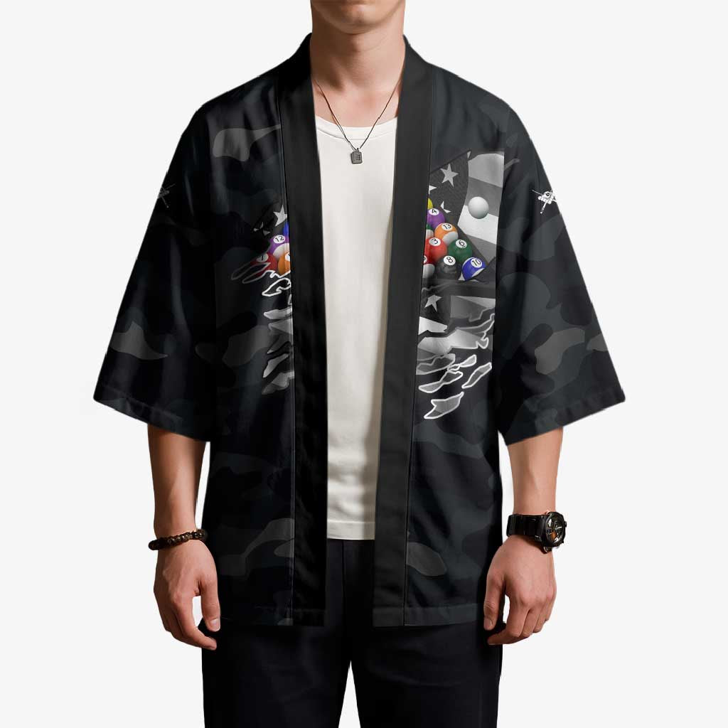 Custom American Flag Billiards Kimono with 8-Ball Wings and Camo Background - Wonder Print Shop