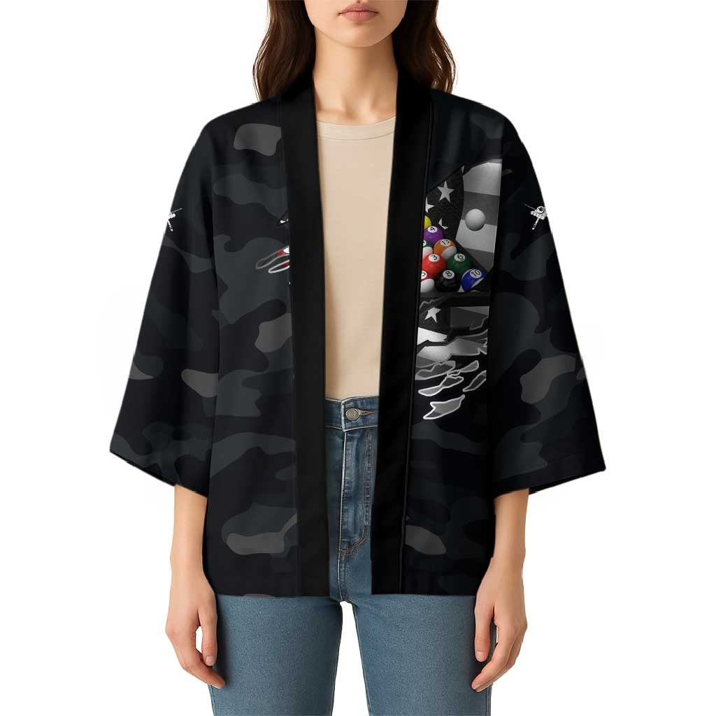 Custom American Flag Billiards Kimono with 8-Ball Wings and Camo Background - Wonder Print Shop