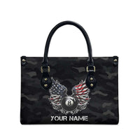 Custom American Flag Billiards Leather Bag with 8-Ball Wings and Camo Background - Wonder Print Shop