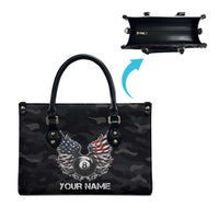 Custom American Flag Billiards Leather Bag with 8-Ball Wings and Camo Background - Wonder Print Shop
