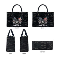 Custom American Flag Billiards Leather Bag with 8-Ball Wings and Camo Background - Wonder Print Shop