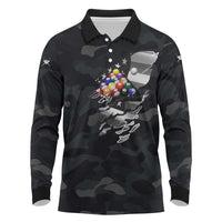 Custom American Flag Billiards Long Sleeve Polo Shirt with 8-Ball Wings and Camo Background - Wonder Print Shop