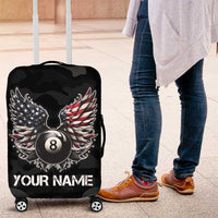 Custom American Flag Billiards Luggage Cover with 8-Ball Wings and Camo Background - Wonder Print Shop