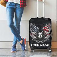 Custom American Flag Billiards Luggage Cover with 8-Ball Wings and Camo Background - Wonder Print Shop