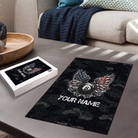 Custom American Flag Billiards Puzzle with 8-Ball Wings and Camo Background - Wonder Print Shop