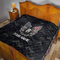 Custom American Flag Billiards Quilt with 8-Ball Wings and Camo Background - Wonder Print Shop