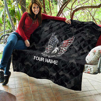Custom American Flag Billiards Quilt with 8-Ball Wings and Camo Background - Wonder Print Shop