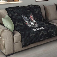 Custom American Flag Billiards Quilt with 8-Ball Wings and Camo Background - Wonder Print Shop
