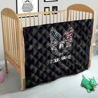 Custom American Flag Billiards Quilt with 8-Ball Wings and Camo Background - Wonder Print Shop