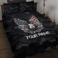 Custom American Flag Billiards Quilt Bed Set with 8-Ball Wings and Camo Background - Wonder Print Shop