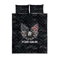 Custom American Flag Billiards Quilt Bed Set with 8-Ball Wings and Camo Background - Wonder Print Shop