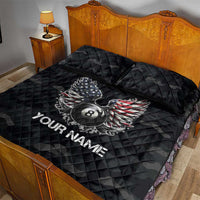 Custom American Flag Billiards Quilt Bed Set with 8-Ball Wings and Camo Background - Wonder Print Shop
