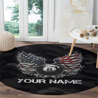 Custom American Flag Billiards Round Carpet with 8-Ball Wings and Camo Background - Wonder Print Shop