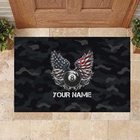Custom American Flag Billiards Rubber Doormat with 8-Ball Wings and Camo Background - Wonder Print Shop