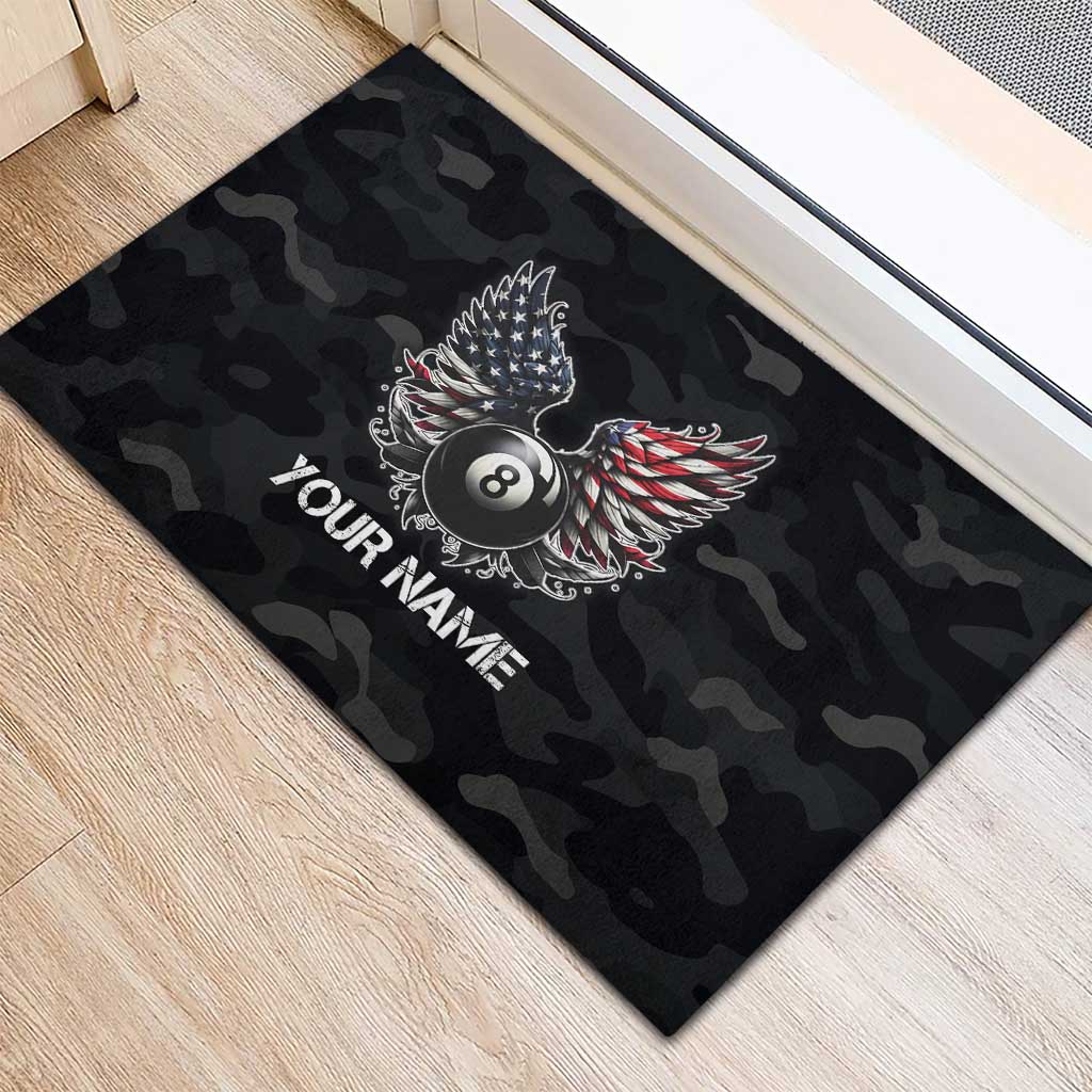 Custom American Flag Billiards Rubber Doormat with 8-Ball Wings and Camo Background - Wonder Print Shop