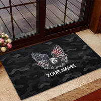 Custom American Flag Billiards Rubber Doormat with 8-Ball Wings and Camo Background - Wonder Print Shop