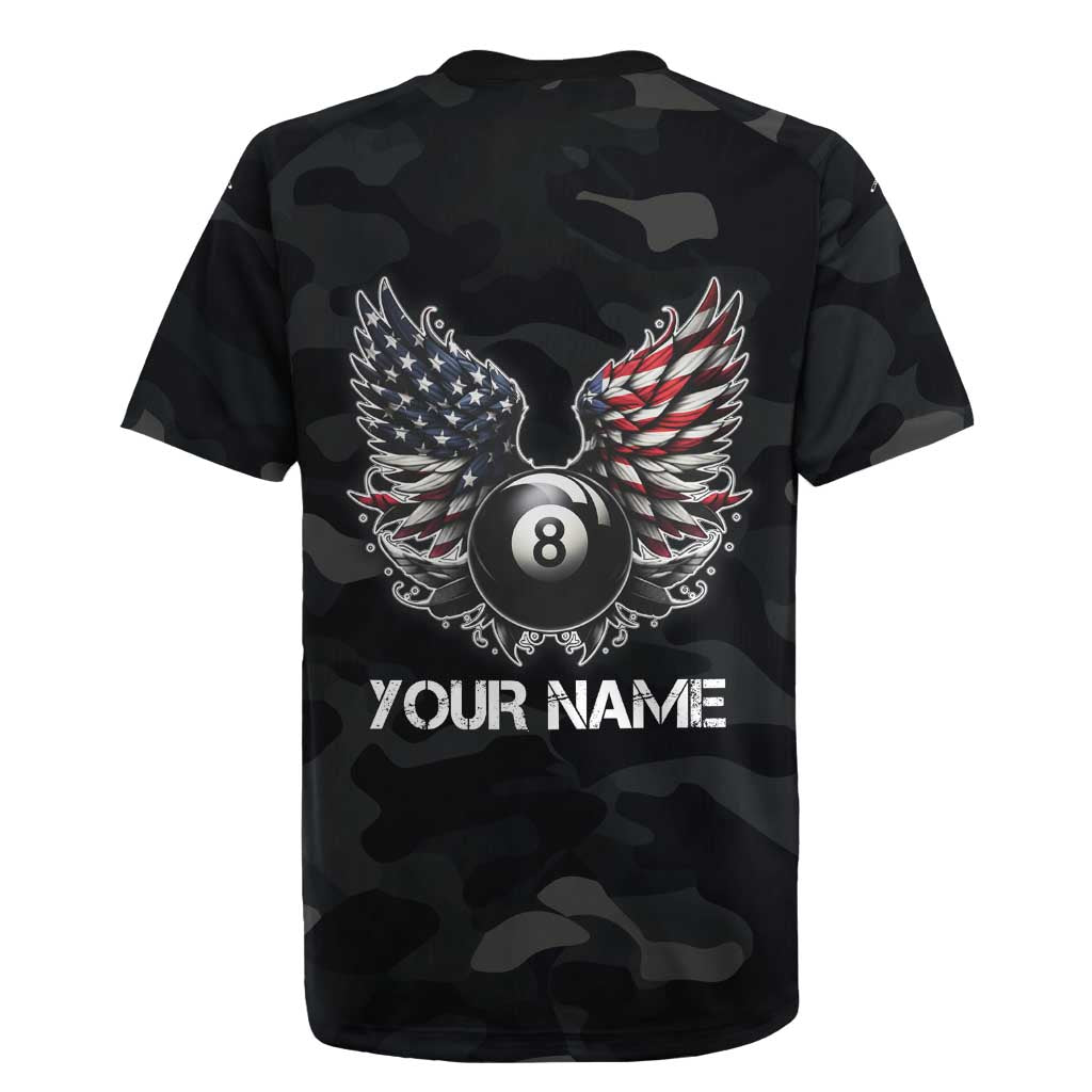 Custom American Flag Billiards Rugby Jersey with 8-Ball Wings and Camo Background - Wonder Print Shop