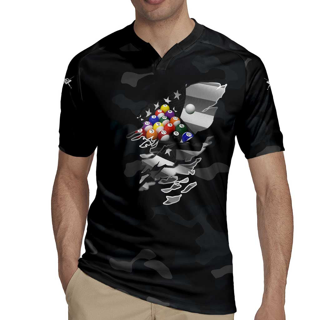 Custom American Flag Billiards Rugby Jersey with 8-Ball Wings and Camo Background - Wonder Print Shop